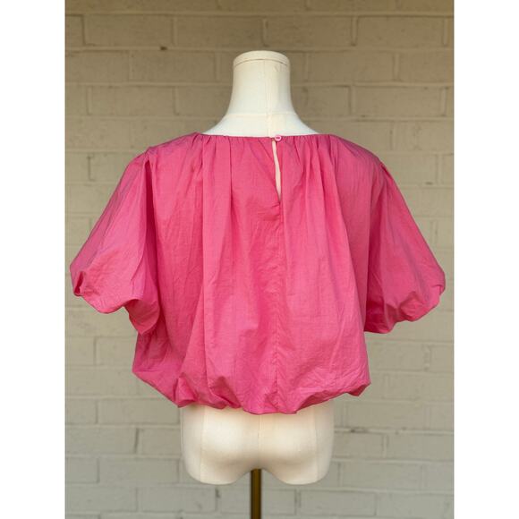 & Merci Hot Pink Women's Crop Top Bubble Sleeves Large Casual Spring Summer - Picture 5 of 10
